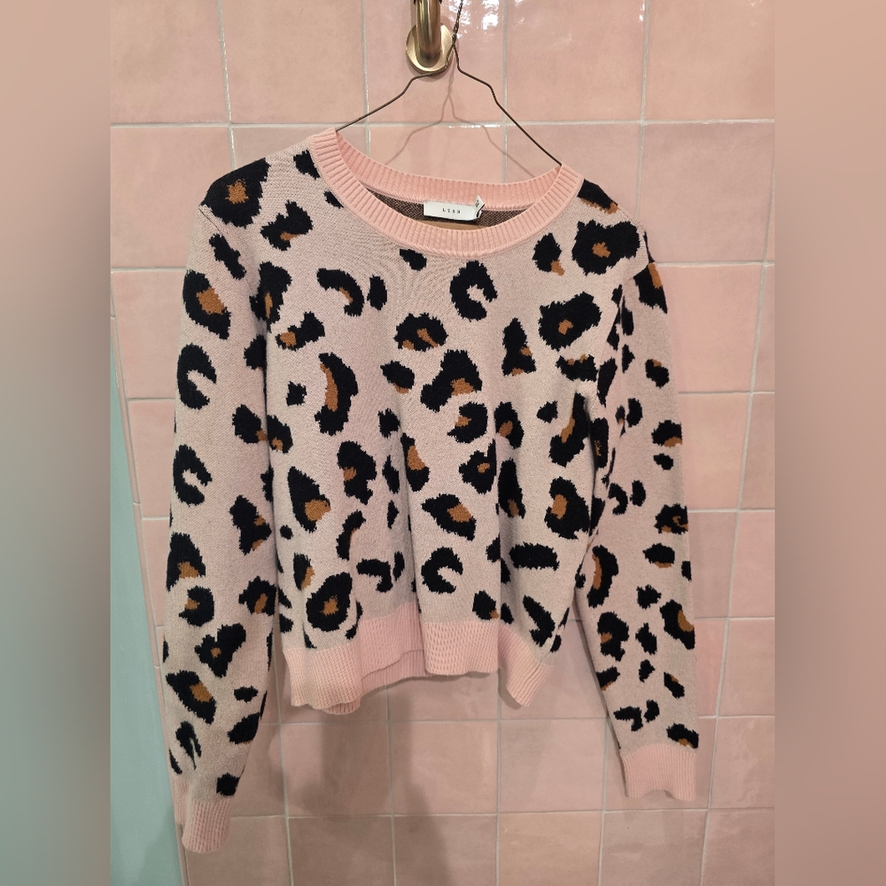 Short Pink Leopard Print Sweater